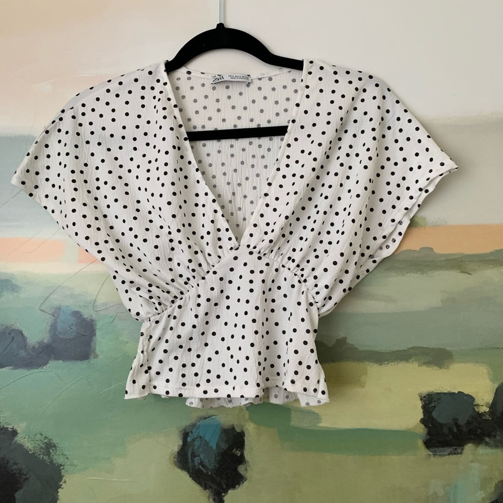 Zara Polka Dot Cropped Shirt